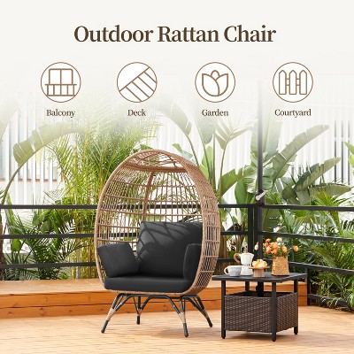 Oversized Black Wicker Egg Chair with Cushions