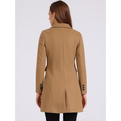 Allegra K Women's Elegant Notched Lapel Double Breasted Long Sleeve Winter Trench Coat Small Camel — фото 4
