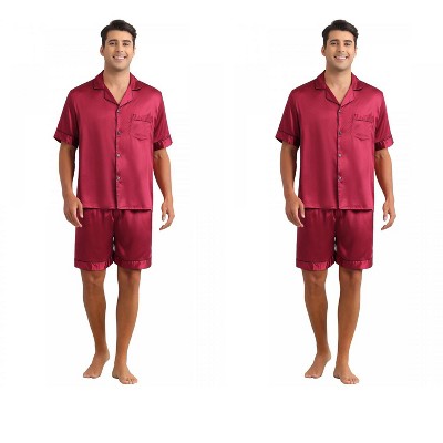 INSPIRE CHIC Men's 2 Pack Short Sleeve Sleepwear Loungewear Satin Pajamas Set