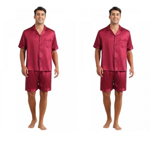 INSPIRE CHIC Men's 2 Pack Short Sleeve Sleepwear Loungewear Satin Pajamas Set - 1 of 4