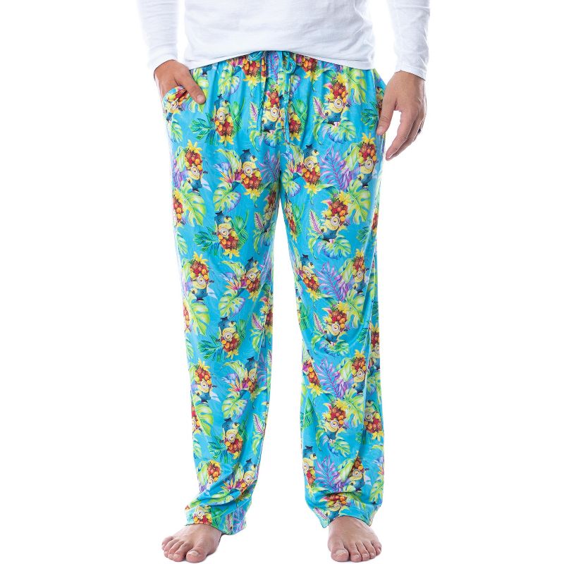 Despicable Me Mens' Minions Tropical Tossed Print Sleep Pajama Pants Blue, 1 of 5