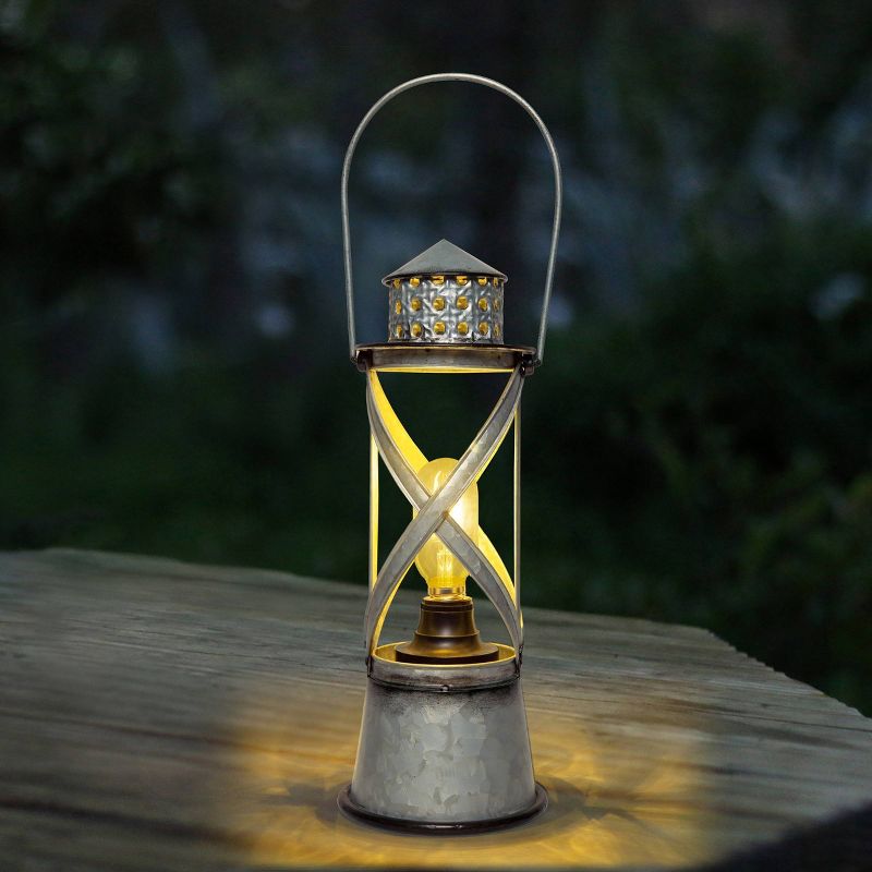 Indoor/Outdoor Metal Vintage Lantern with LED Lights Silver - Alpine Corporation, 3 of 5