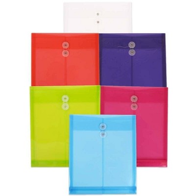 JAM Paper 9 3/4'' X 11 3/4'' 6pk Plastic Envelopes with Button and String Tie Closure with Letter Open End - Multicolor