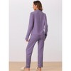 cheibear Women's Chest Pocket Long Sleeve Button Down Top with Pants Pajama Sets - 3 of 4