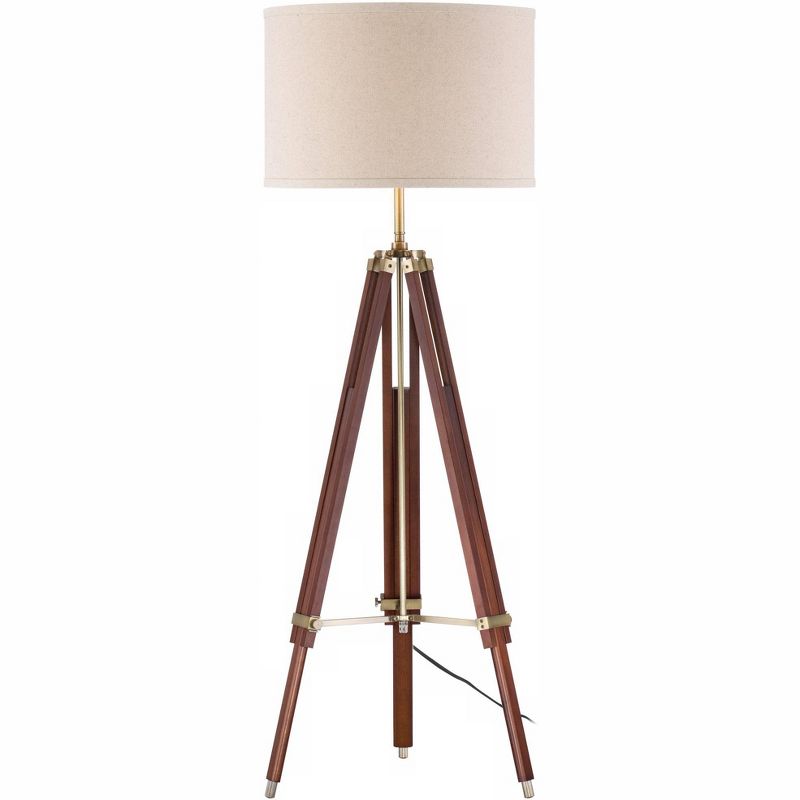 Possini Euro Design Surveyor Modern Tripod Floor Lamp 57 1/2" Tall Cherry Wood Adjustable Beige Linen Drum Shade for Living Room Bedroom Office House, 5 of 12
