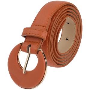 INSPIRE CHIC Womens 0.9" Width Textured Fashion Faux Leather Waistband with Gold Buckle Belts 1Pc - 1 of 4