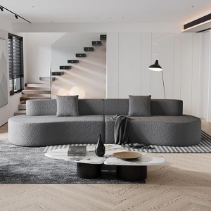109" Modern Sectional Curved Couch, Upholstered 4-Seater Sofa with 2 Throw Pillows,Luxury Chenille Boucle Couches with High-Density Foam - 1 of 4