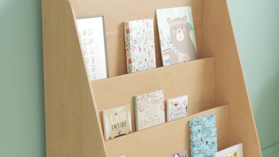 Emma + Oliver Kid's Bookshelf or Toy Storage Shelf for Bedroom or Playroom  - Natural Wood Finish - Safe, Kid-Friendly Curved Edges