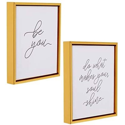 Juvale 2 Pack Motivational Canvas Wall Art with Gold Frame, Home Decor (7.9 x 10 In)