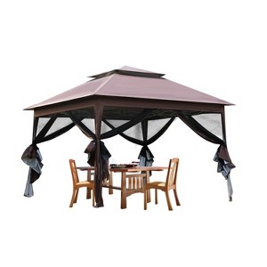 FDW Portable Pop-Up Gazebo Outdoor Canopy Gazebo Patio with Mosquito Netting Instant Shade for Outdoor Gatherings Parties and Camping, Brown - 1 of 4
