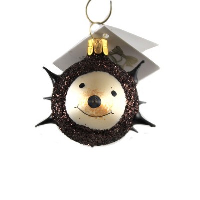 Golden Bell Collection 2.0" Brown Glitter Baby Hedgehog Ornament Czech Mammal  -  Tree Ornaments