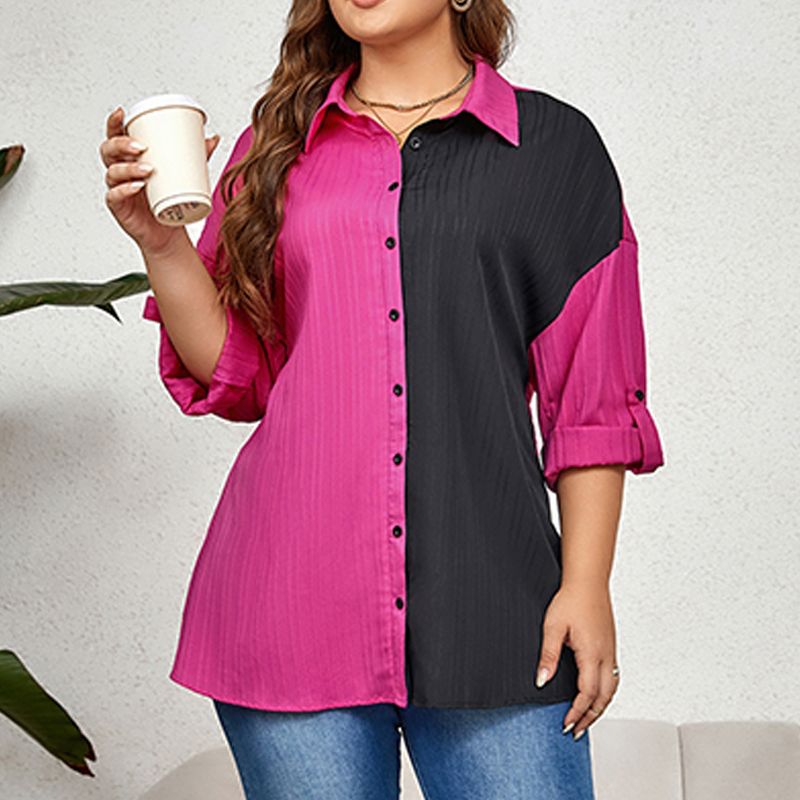 Women's Plus Size Long Sleeve Color Block Button Down Shirt - Cupshe, 3 of 8