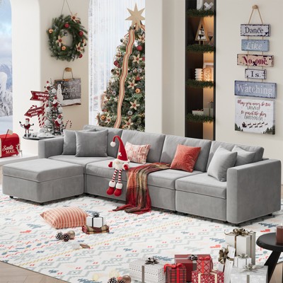 Buenhomino Modern DIY Sectional Sofa, Modular Sectional Couches for Living Room，Light Gray Velvet