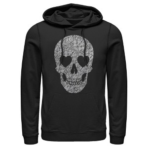 Men's Lost Gods Lace Print Heart Skull Pull Over Hoodie - 1 of 4