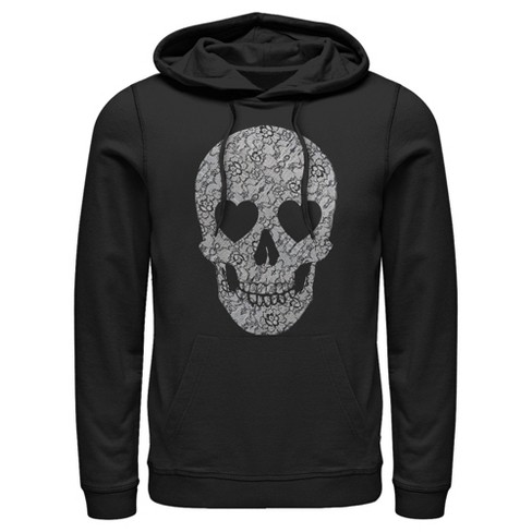 Men s Lost Gods Lace Print Heart Skull Pull Over Hoodie Black X Large Target