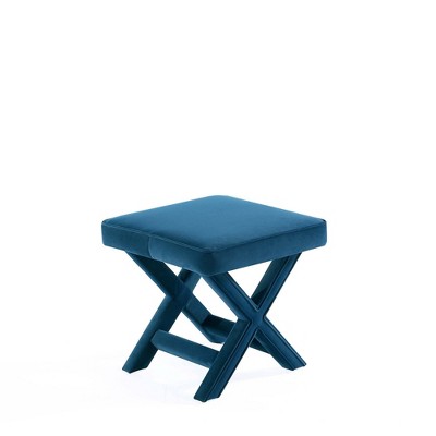 Abigail Blue Velvet Upholstered X-Base Ottoman