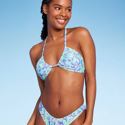 Women's Reversible Triangle Bikini Top - Wild Fable™ Green Floral  Print/purple Gingham Print S : Target