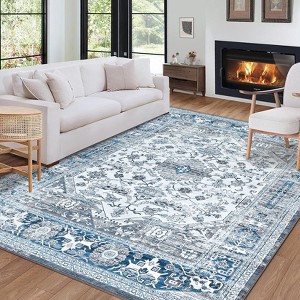 4x6 FT Area Rug, Washable Rug Vintage Rug Floral Floor Cover Print Distressed Carpet, Faux Wool Mat Foldable Accent Rug for Living Room Bedroom - 1 of 4