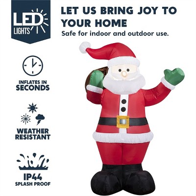 6-Foot Bright White LED Inflatable Santa with Gift Bag