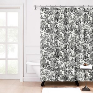 Ellis Curtain Victoria Park Toile Precise Patterned High Quality Water Proof Bathroom Shower Curtain - 70 x 72" Black - 1 of 3