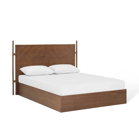 Queen Kali Wood Platform Bed Walnut, Queen Platform Bed Frame With Headboard Wood