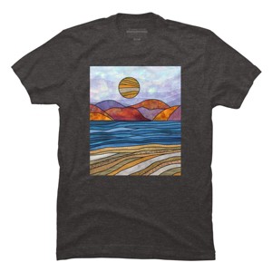 Men's Design By Humans Beach Landscape Stain Glass By Maryedenoa T-Shirt - 1 of 4