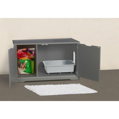 Gray Wooden Cat Washroom Bench with Removable Partition