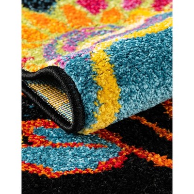 Black Floral Synthetic Rectangular Indoor Area Rug