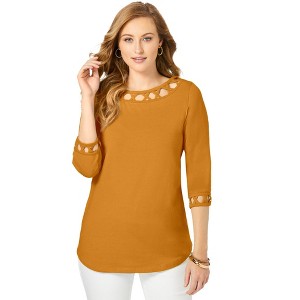 Jessica London Stretch Cotton Lattice Boatneck Tunic - 1 of 4