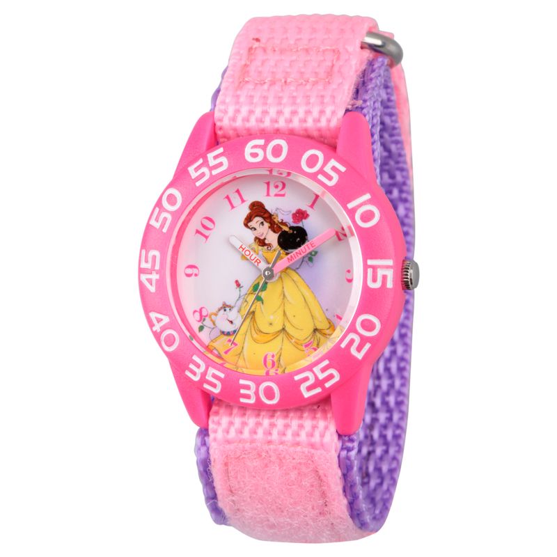 Girls' Disney Princess Belle Pink Plastic Time Teacher Watch - Pink, 1 of 6
