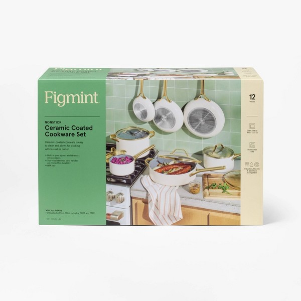 Set de 12 piezas de utensilios de cocina de aluminio con recubrimiento cerámico antiadherente y mango champagne - Figmint™ 8