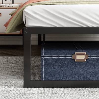 Twin Black Metal Upholstered Platform Bed with Drawer and Slats