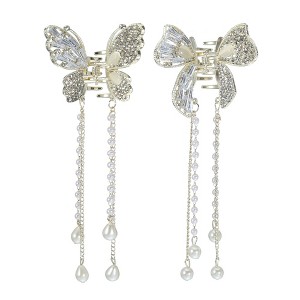 Unique Bargains Women's Hollow Butterfly Tassel Hair Clips and Pins Gold Tone 2 Pcs - 1 of 4