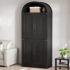 71" Tall Arched Kitchen Pantry Cabinet, Freestanding Cupboard Storage Cabinet, 5 Tier Wood Display Cabinet, Versatile Bookcase, Black Glass Door - 2 of 4