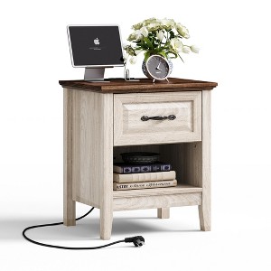 Nightstand for Bedroom with Charging Station, Farmhouse End Tables for Living Room with Drawer - 1 of 4