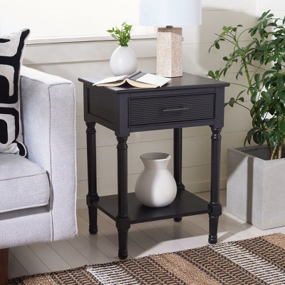Black Wood Rectangular Accent Table with Storage Drawer