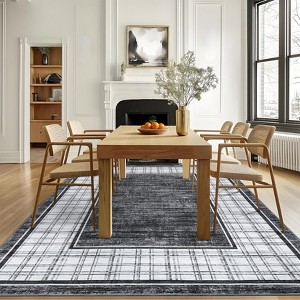 Modern Area Rug Ultra-Soft Throw Rugs Contemporary Plaid Accent Carpet Non-Shedding Bordered Floor Cover Foldable Thin Indoor Mat for Bedroom - 1 of 4