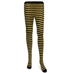 Skeleteen Black and Yellow Tights - Striped Nylon Bumble Bee Stretch Pantyhose Stocking Accessories for Every Day Attire and Costumes - 1 of 4