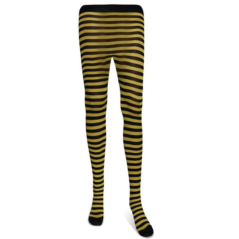 Skeleteen Black and Yellow Tights - Striped Nylon Bumble Bee Stretch Pantyhose Stocking Accessories for Every Day Attire and Costumes, 1 of 5