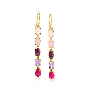 Ross-Simons Purple Turquoise and Pink Opal Drop Earrings With 2.70 ct. t.w. Pink and Rose Quartz and 1.20 ct. t.w. Amethyst in 18kt Gold Over Sterling - 1 of 3