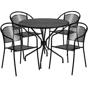 Flash Furniture Oia Commercial Grade 35.25" Round Indoor-Outdoor Steel Patio Table Set with 4 Round Back Chairs - 1 of 4