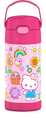 Thermos Funtainer Stainless Steel Vacuum Insulated Kids Glitter Straw Bottle, 12 oz, Pink