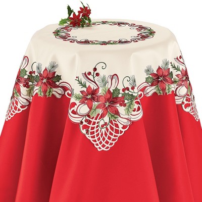Collections Etc Pretty Poinsettia & Berries Table Linens