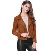 Allegra K Women's Zip Up Faux Suede Biker Moto Jacket - 2 of 4