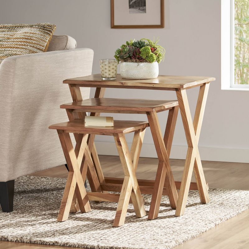 3pk Rimrock Rustic Handcrafted Acacia Wood Nested Side Tables Natural - Christopher Knight Home, 3 of 13