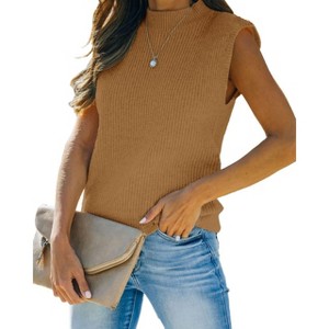 Womens Cap Sleeve Pullover Sweater Knit Tank Tops Crew Neck Sweater - 1 of 4
