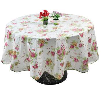 70" Dia Round Vinyl Water Oil Resistant Printed Tablecloths Pink Rose - PiccoCasa