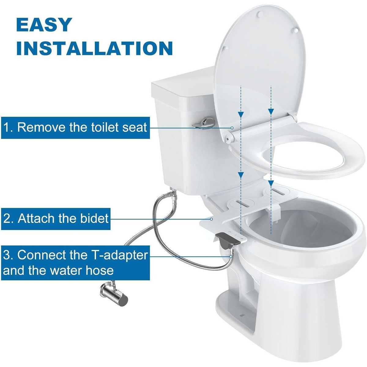 Ultra-Slim Bidet Attachment for Toilet, Non-Electric Cold Water Sprayer, Adjustable Pressure Dual Nozzle for Front/Rear Wash, Bathroom, White/Gray - thumbnail 6