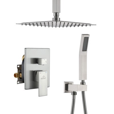 CASAINC 10'' Ceiling Mounted Square Shower System with Handheld Sprayer, Brushed Nickel