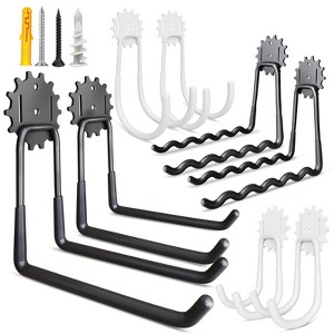 phiestina Garage Hooks, 8-Piece Heavy Duty Utility Steel Hooks for Bicycles, Ladders, Tools, Black & White - 1 of 4